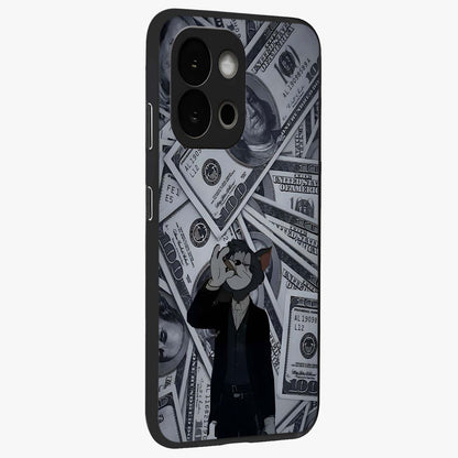 Greedy Fortune Cat Glass Case for 1+13S side perspective highlighting playful textures and smooth edges