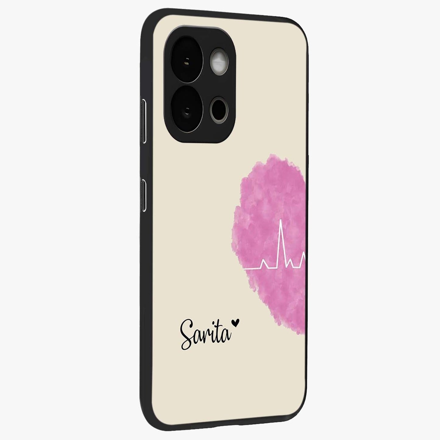 Heartbeat of Love Glass Case for 1+13S side perspective highlighting delicate heart detailing and smooth premium edges