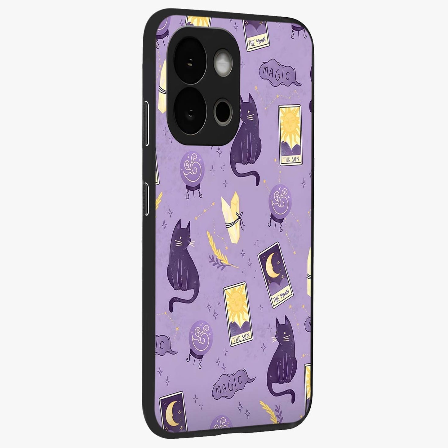 Humble Magic Cats Glass Case for 1+13S displayed upright for cute mystical visibility and premium finish.