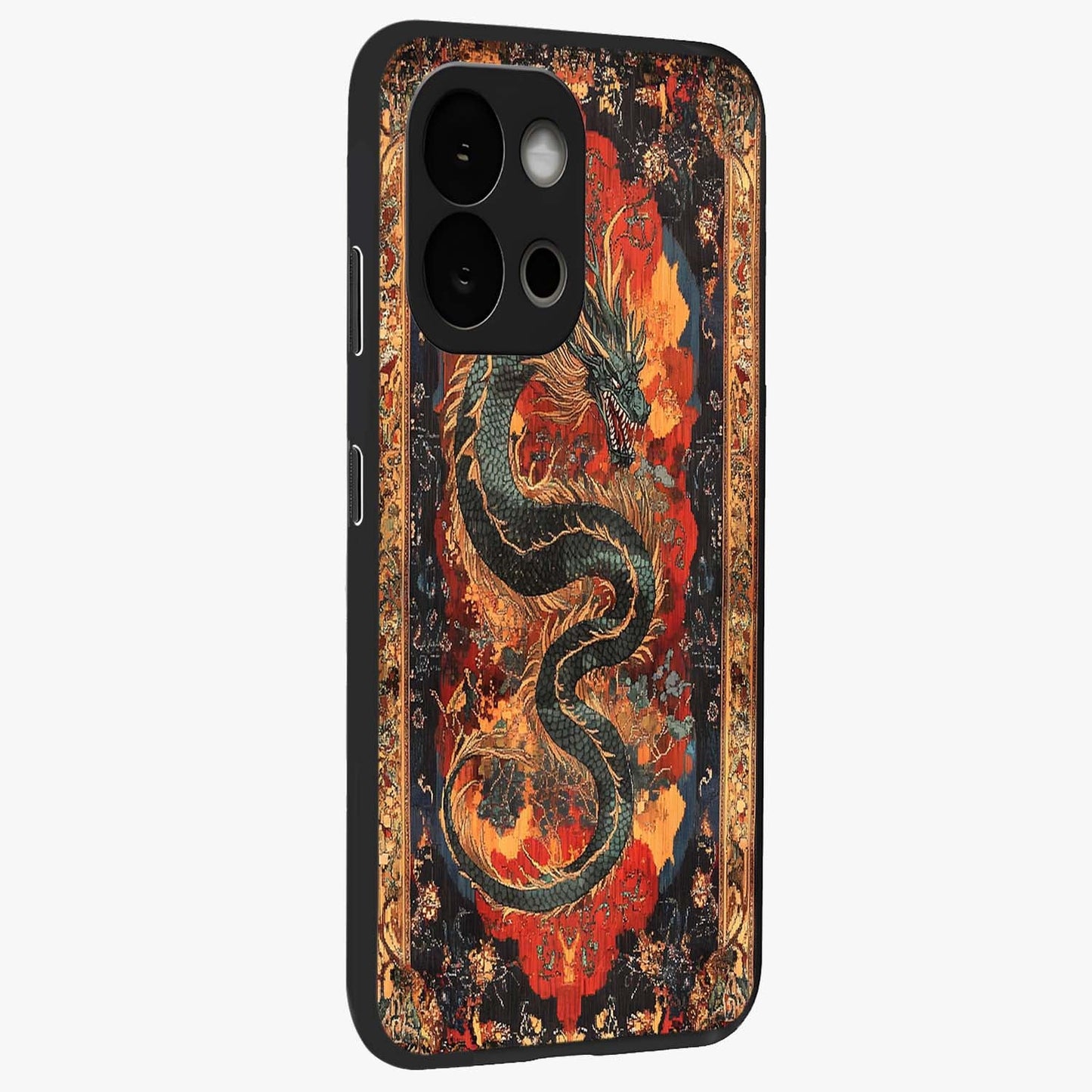 Inferno Dragon Soul Glass Case for 1+13S displayed upright for powerful mythical visibility and premium finish.