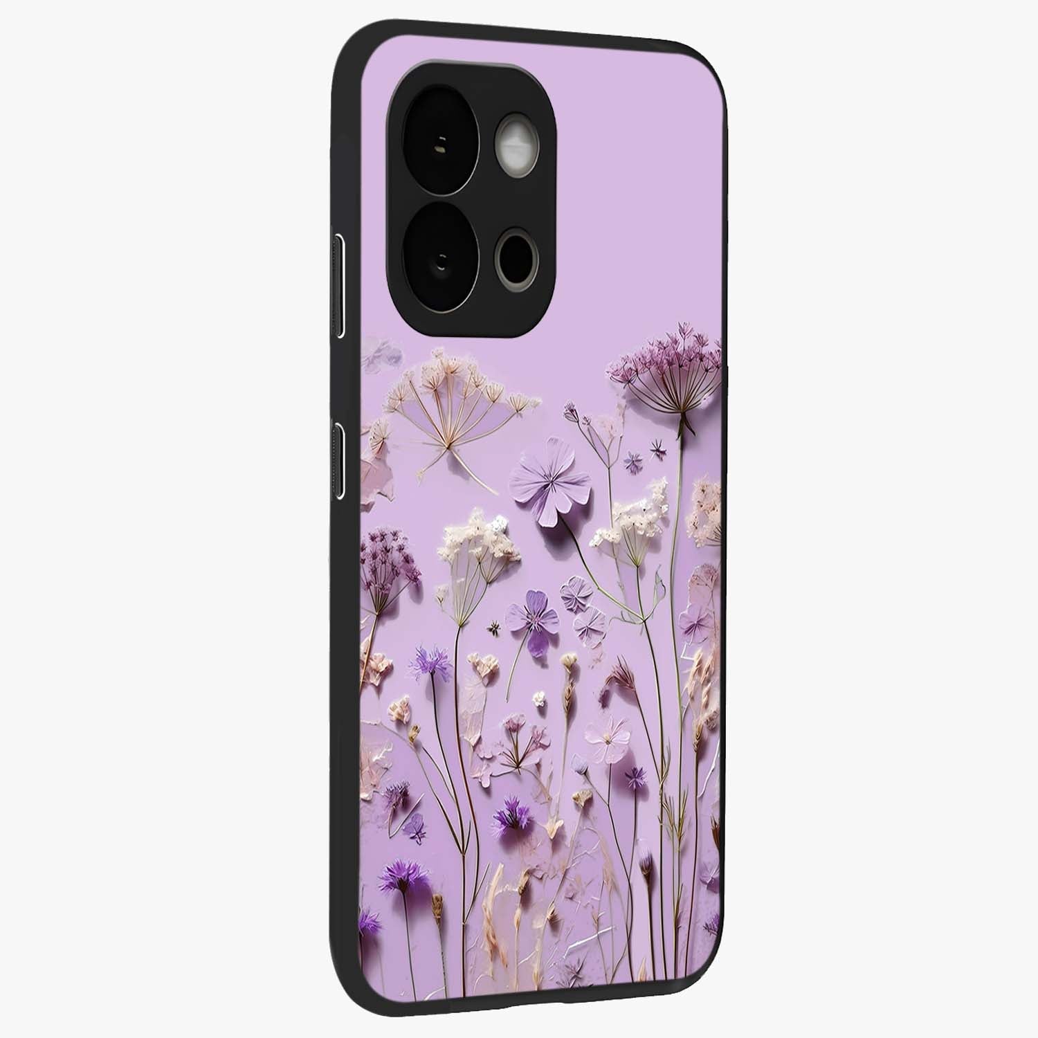 Lavender Blossom Dream Glass Case for 1+13S side perspective highlighting gentle bloom detailing and premium edges