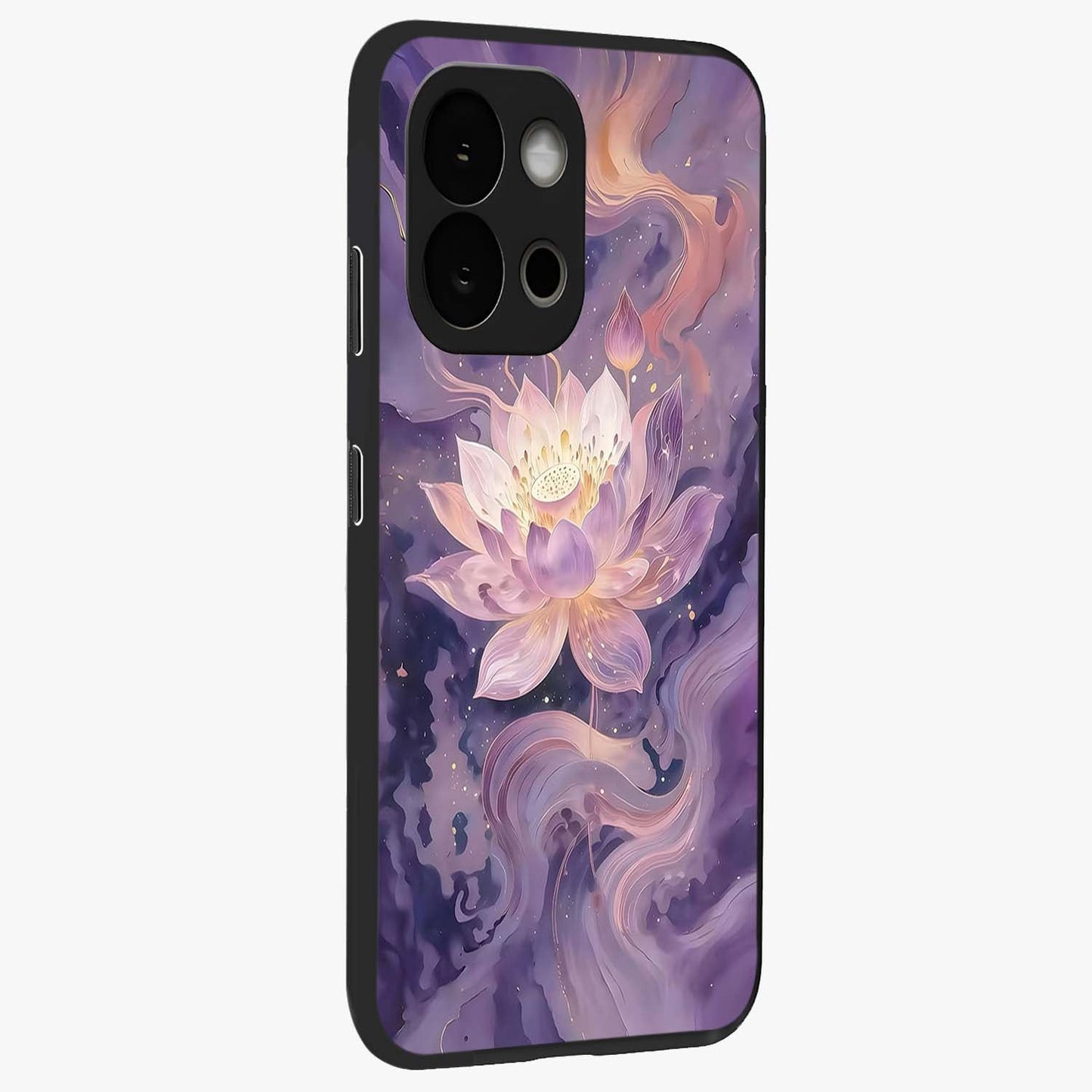 Lavender Lotus Muse Glass Case for 1+13S side perspective highlighting serene lotus textures and premium edges
