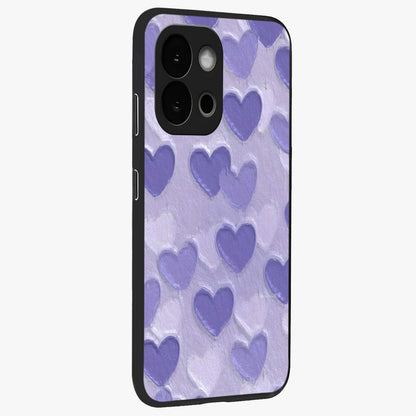 Lavender Paper Hearts Glass Case for 1+13S side perspective highlighting delicate heart textures and sleek build