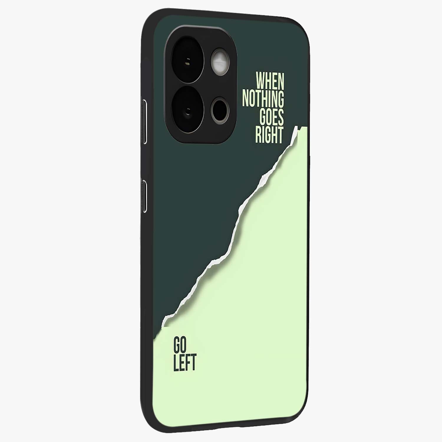 Let Go Quote Glass Case for 1+13S side perspective highlighting bold text detailing and smooth premium edges