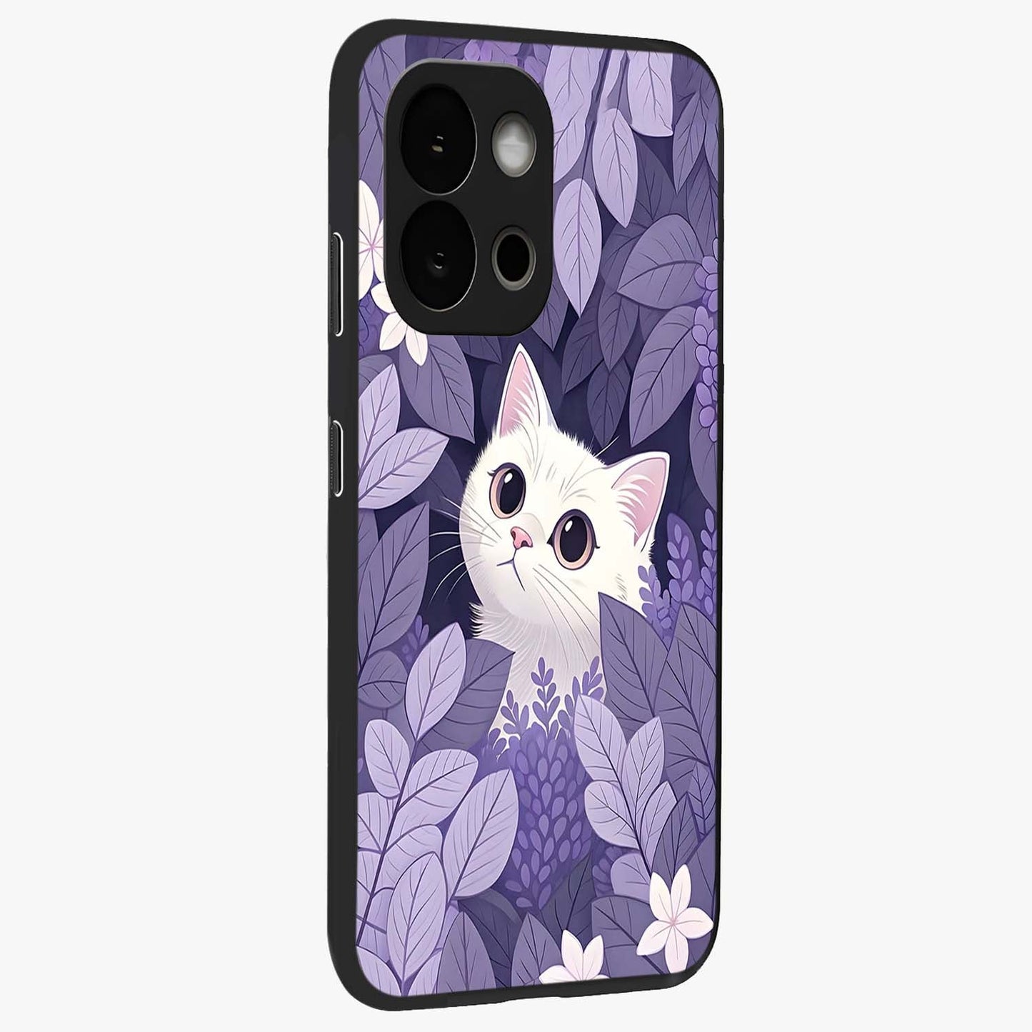 Lilac Hide Peek Cat Glass Case for 1+13S side perspective highlighting charming feline textures and smooth edges