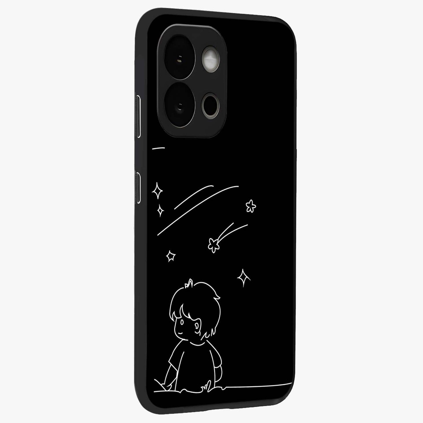 Line Art Boy With Shooting Stars Glass Case for 1+13S side perspective highlighting delicate line textures and smooth edges