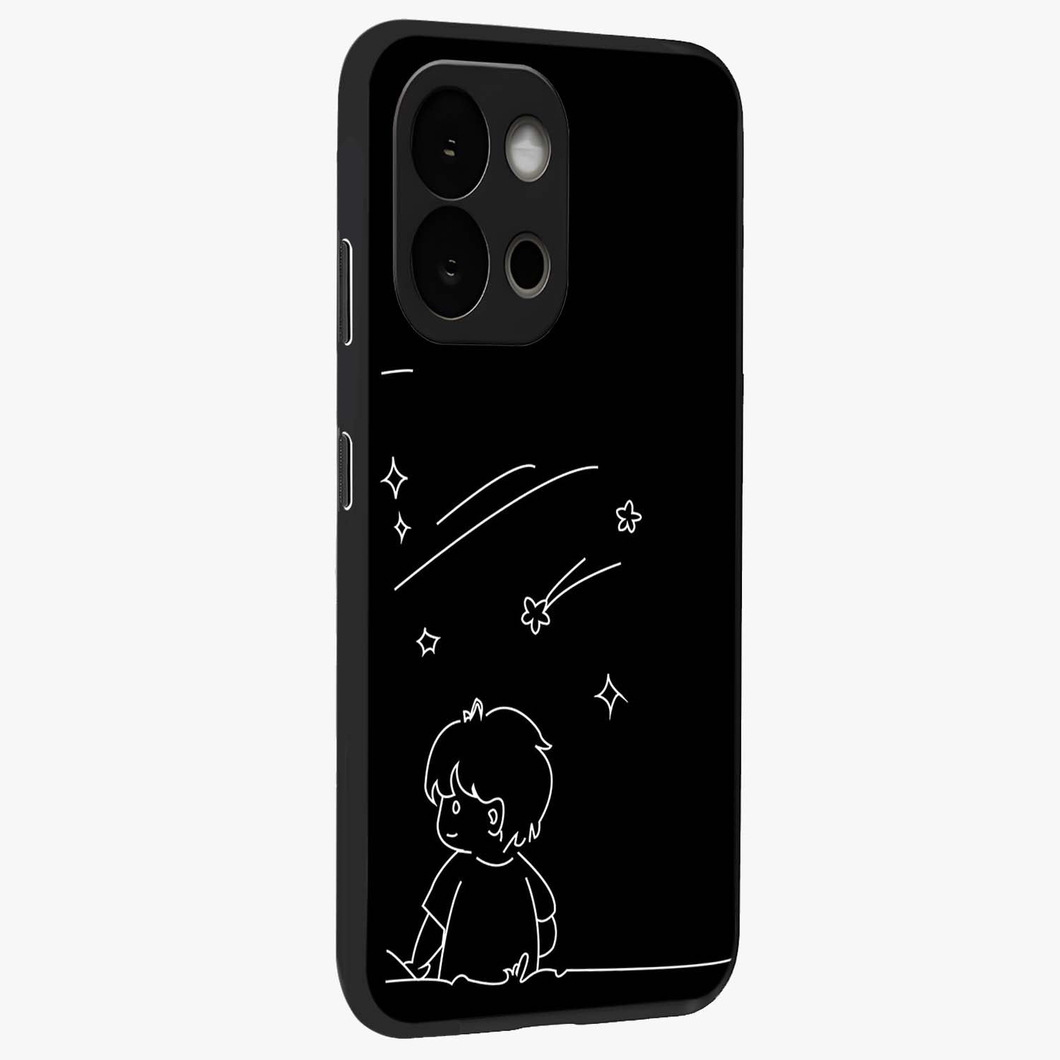 Line Art Boy With Shooting Stars Glass Case for 1+13S side perspective highlighting delicate line textures and smooth edges
