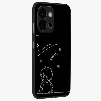 Line Art Boy With Shooting Stars Glass Case for 1+13S side perspective highlighting delicate line textures and smooth edges