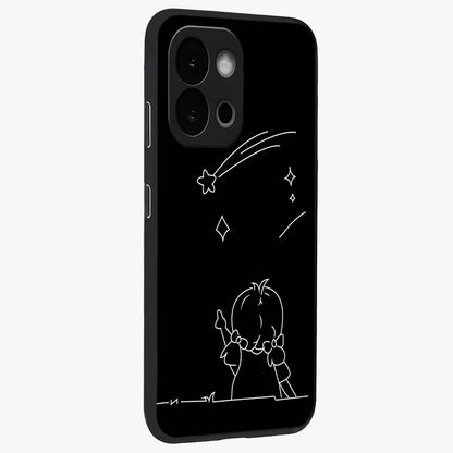 Line Art Girl With Shooting Stars Glass Case for 1+13S side perspective highlighting subtle star textures and premium build