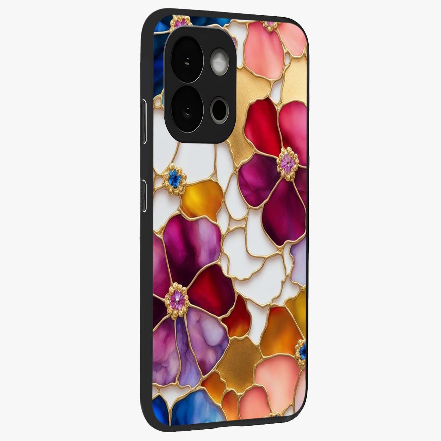 Marble Flower Pattern Glass Case for 1+13S side perspective highlighting elegant marble textures and sleek build