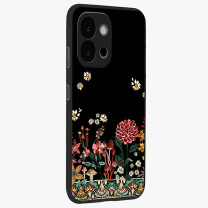 Midnight Bloom Pattern Glass Case for 1+13S side perspective highlighting intricate floral textures and premium edges