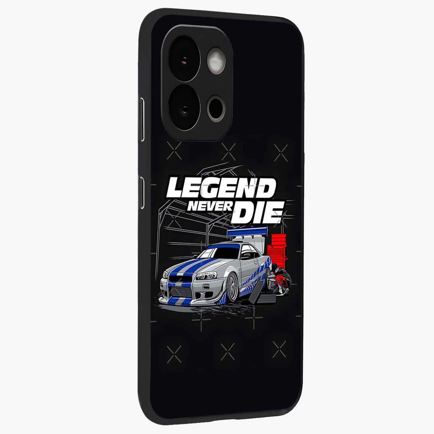 Midnight Racing Legacy Glass Case for 1+13S side perspective highlighting sleek speed textures and premium edges