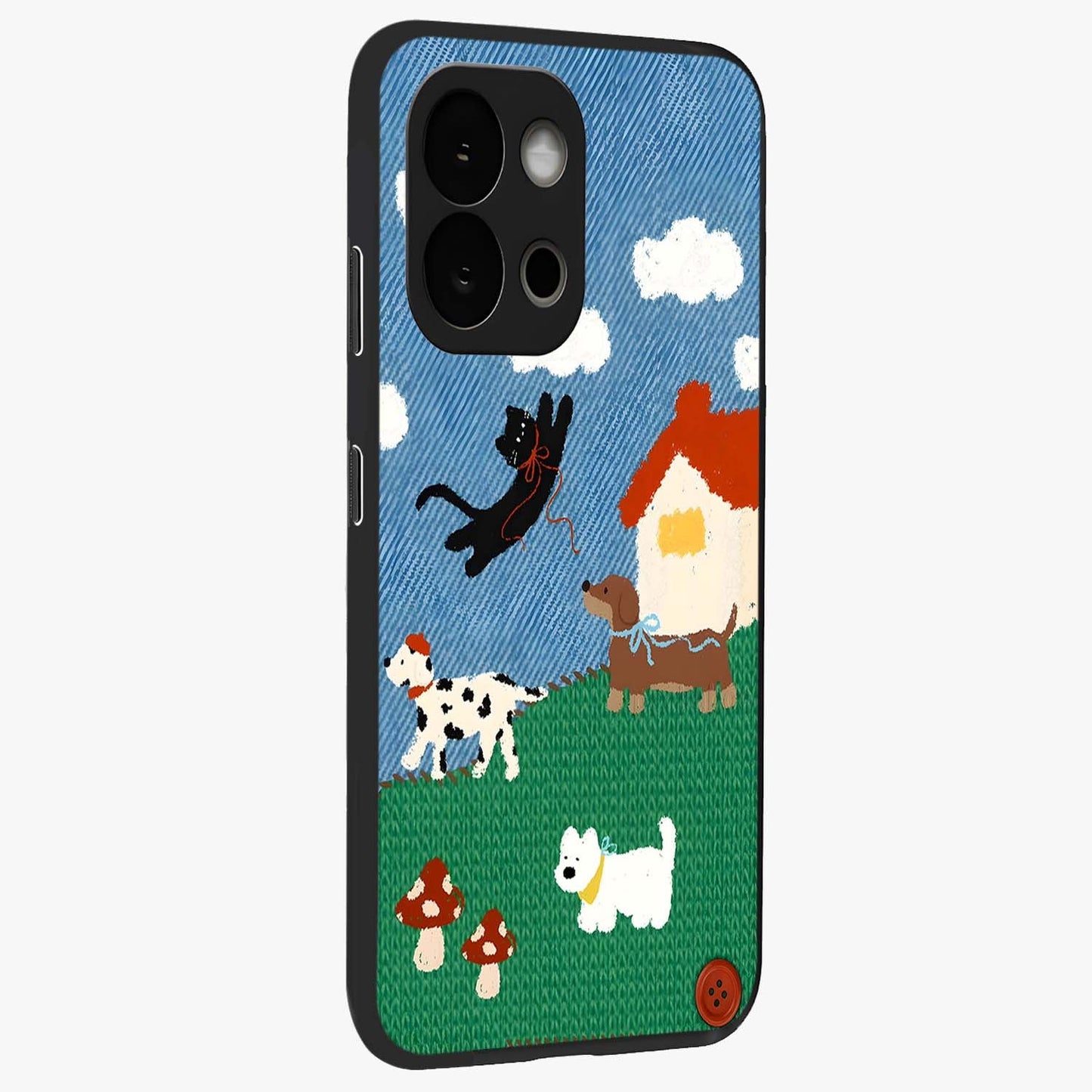 Pet Adventures Glass Case for 1+13S side perspective highlighting charming illustration textures and premium edges