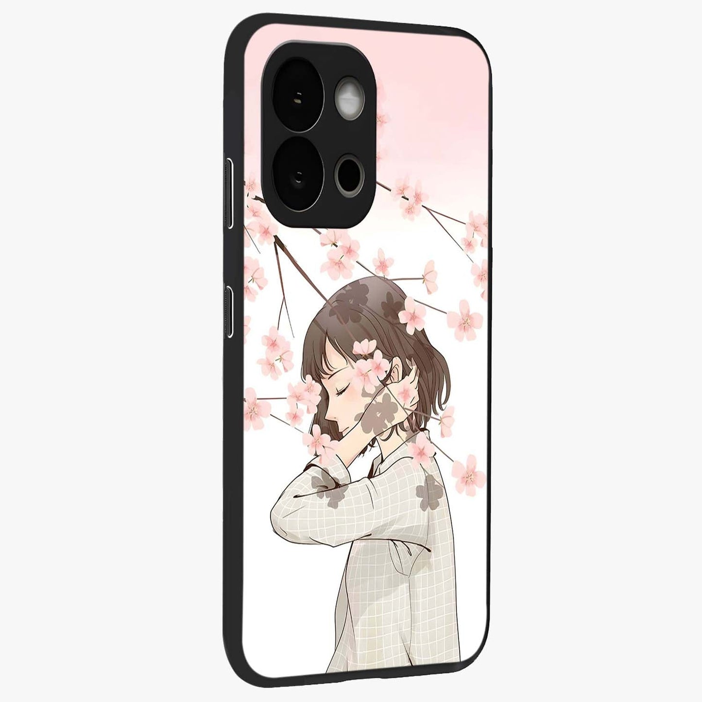 Pink Blossom Girl Glass Case for 1+13S side perspective highlighting elegant textures and premium edges