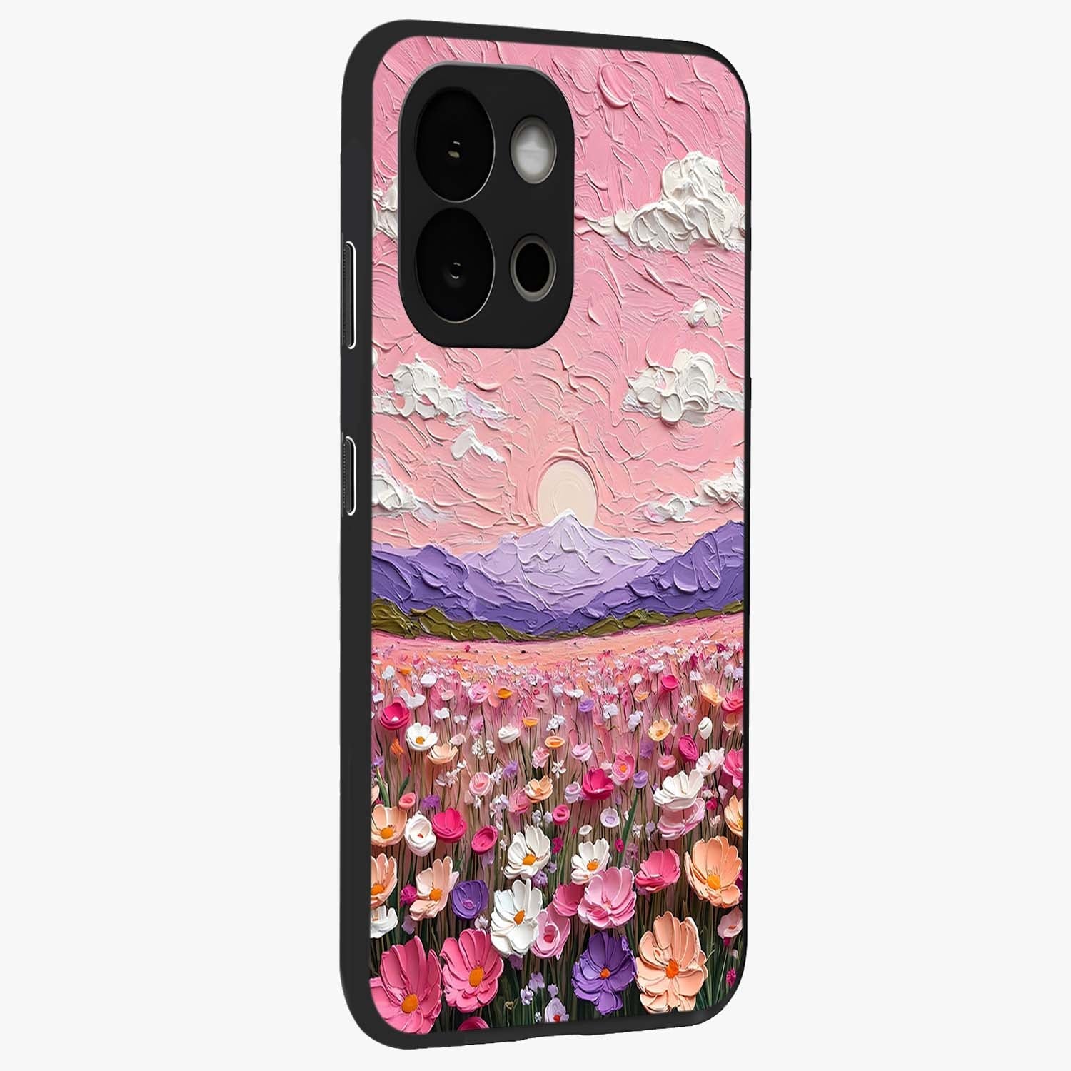 Pink Pastel Groovy Art Glass Case for 1+13S side perspective highlighting funky textures and premium edges