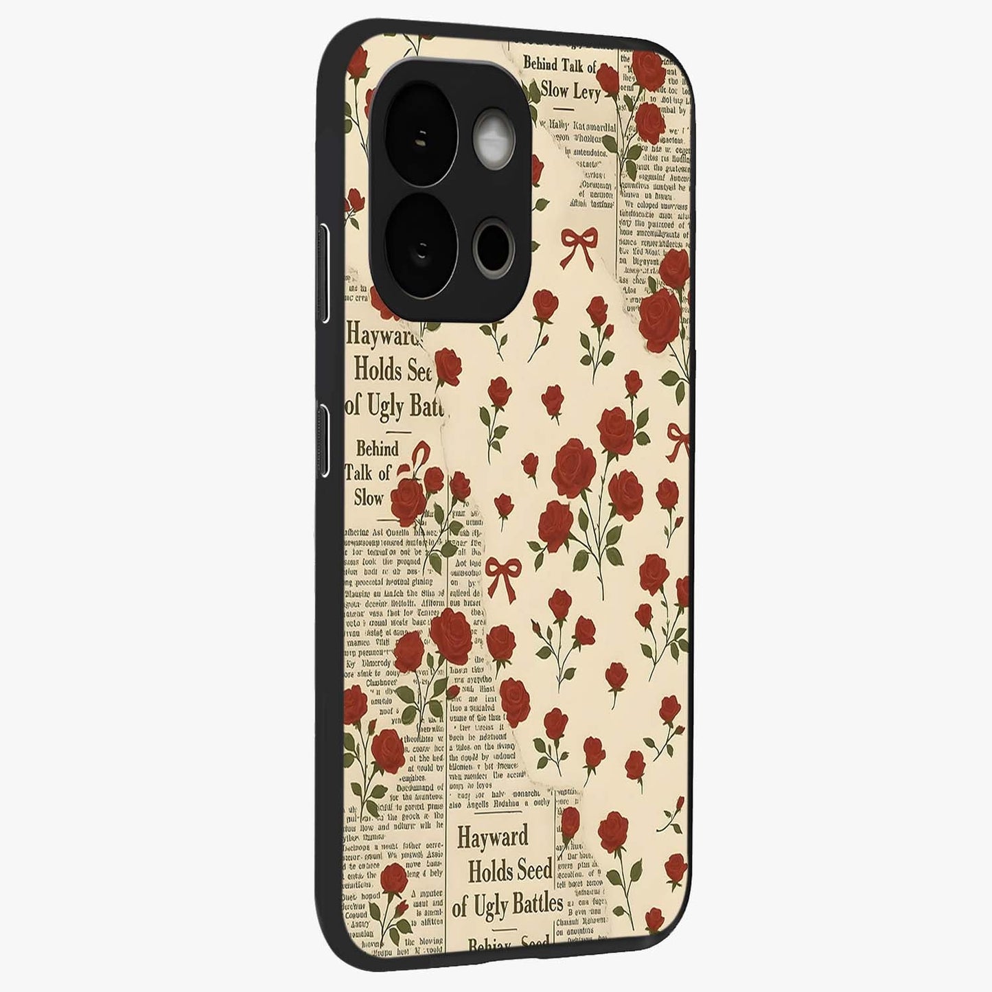 Retro Rose Journal Glass Case for 1+13S side perspective highlighting delicate floral textures and premium edges