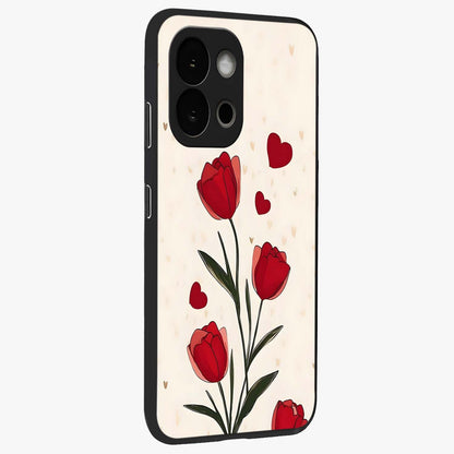 Romantic Tulip Hearts Glass Case for 1+13S side perspective highlighting delicate bloom textures and premium edges