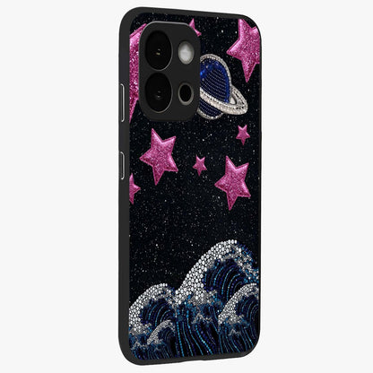 Saturn Pink Storm Glass Case for 1+13S side perspective highlighting planetary textures and premium edges