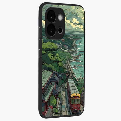 Seaside Train Ride Glass Case for 1+13S side perspective highlighting detailed scenery textures and premium edges