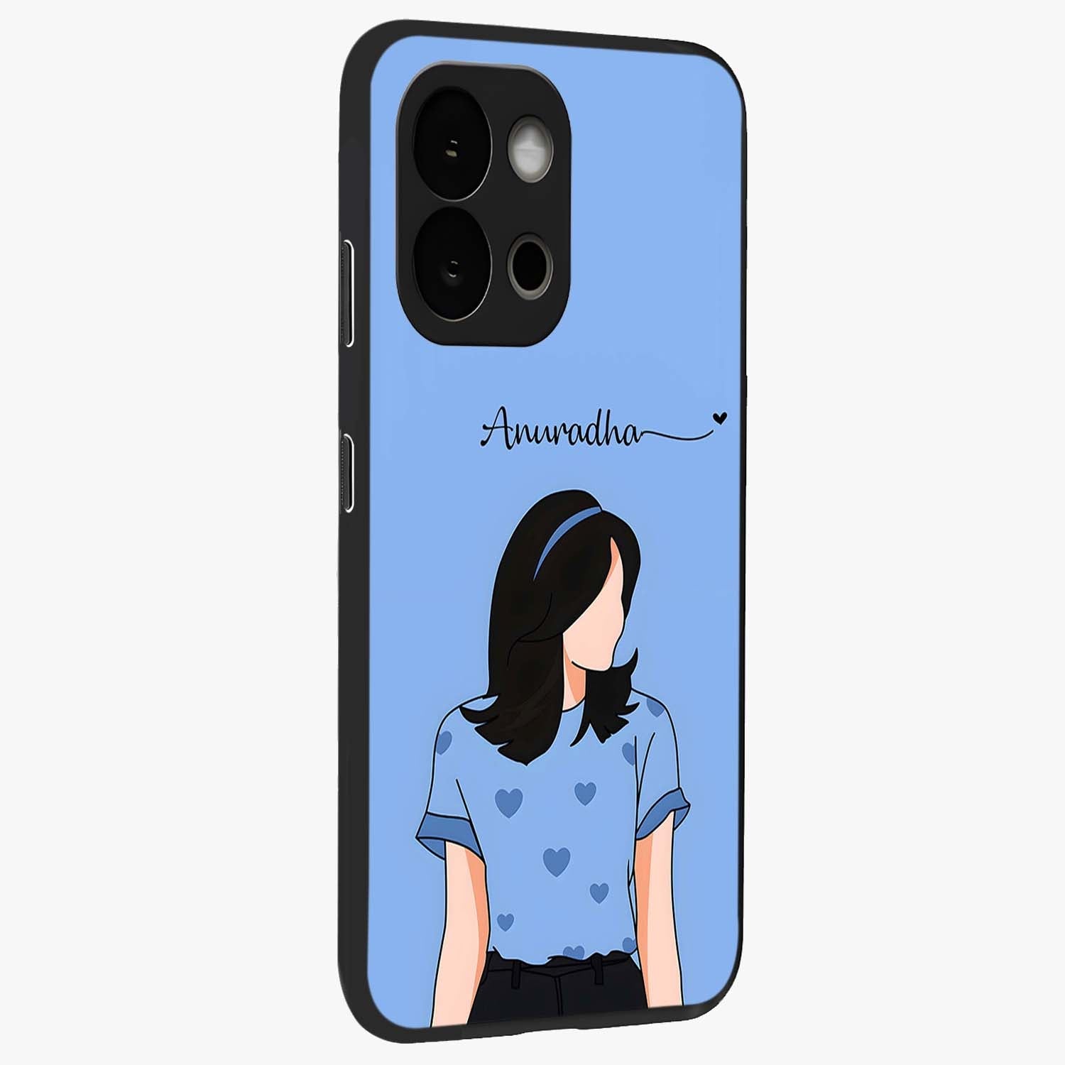 Soft Hearts Girl Glass Case for 1+13S side perspective highlighting delicate illustration textures and smooth build