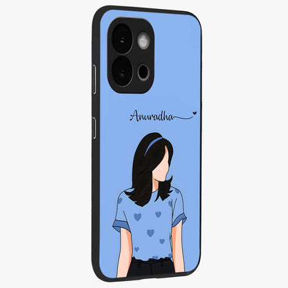 Soft Hearts Girl Glass Case for 1+13S side perspective highlighting delicate illustration textures and smooth build