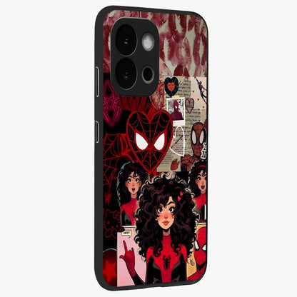 Spider Love Story Glass Case for 1+13S side perspective highlighting dynamic character textures and premium edges