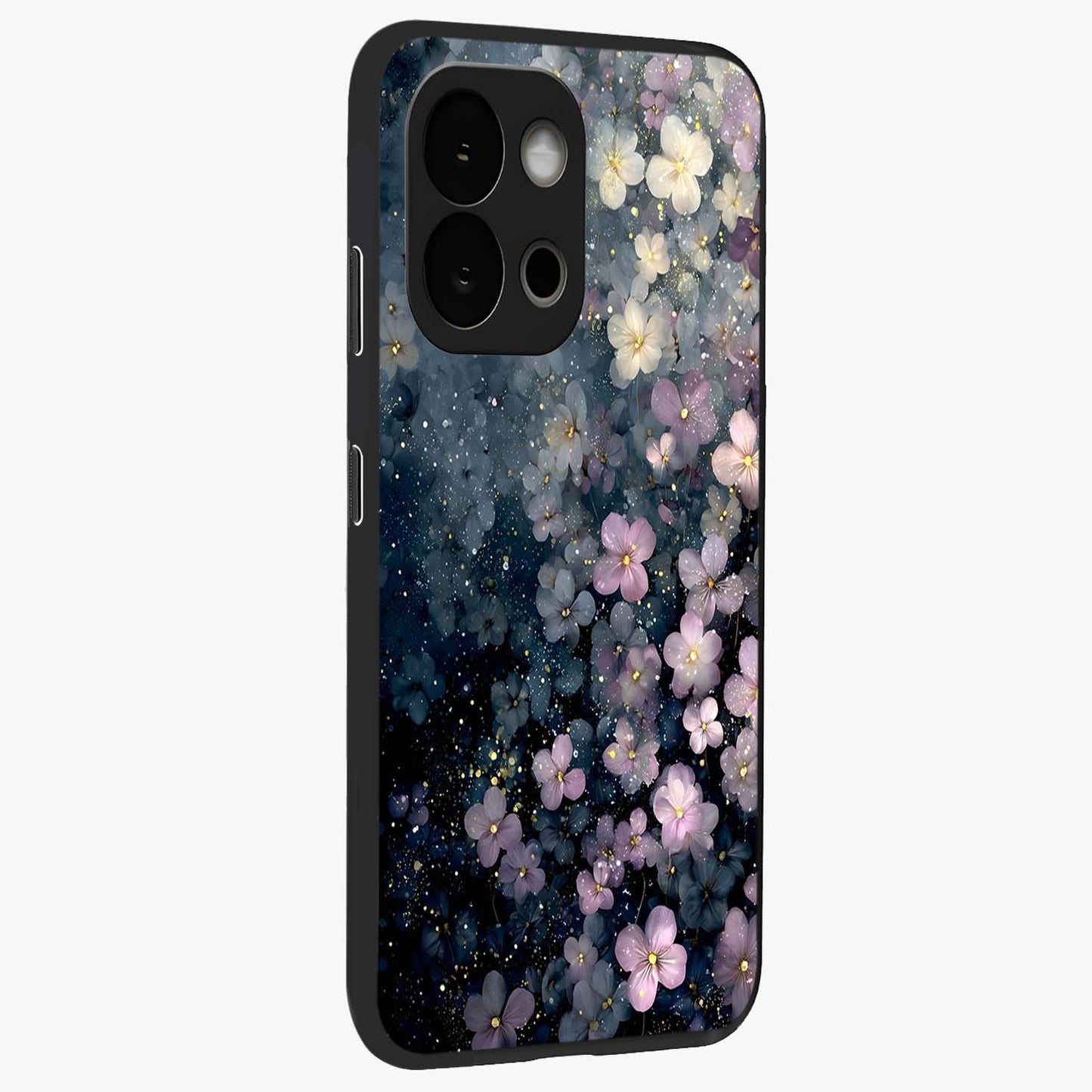Starlit Blossom Dreams Glass Case for 1+13S side perspective highlighting delicate bloom textures and smooth build