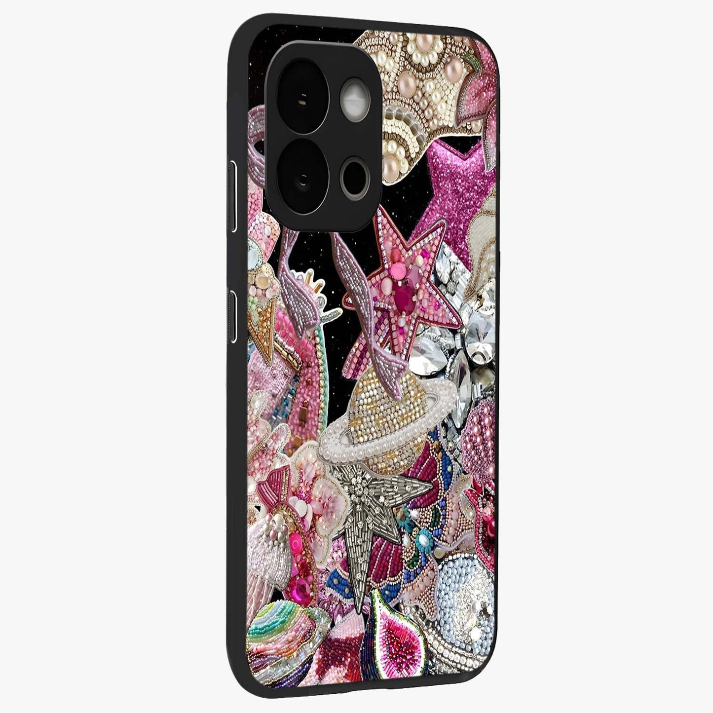 Starlit Jewel Dream Glass Case for 1+13S side perspective highlighting sparkling textures and sleek premium build