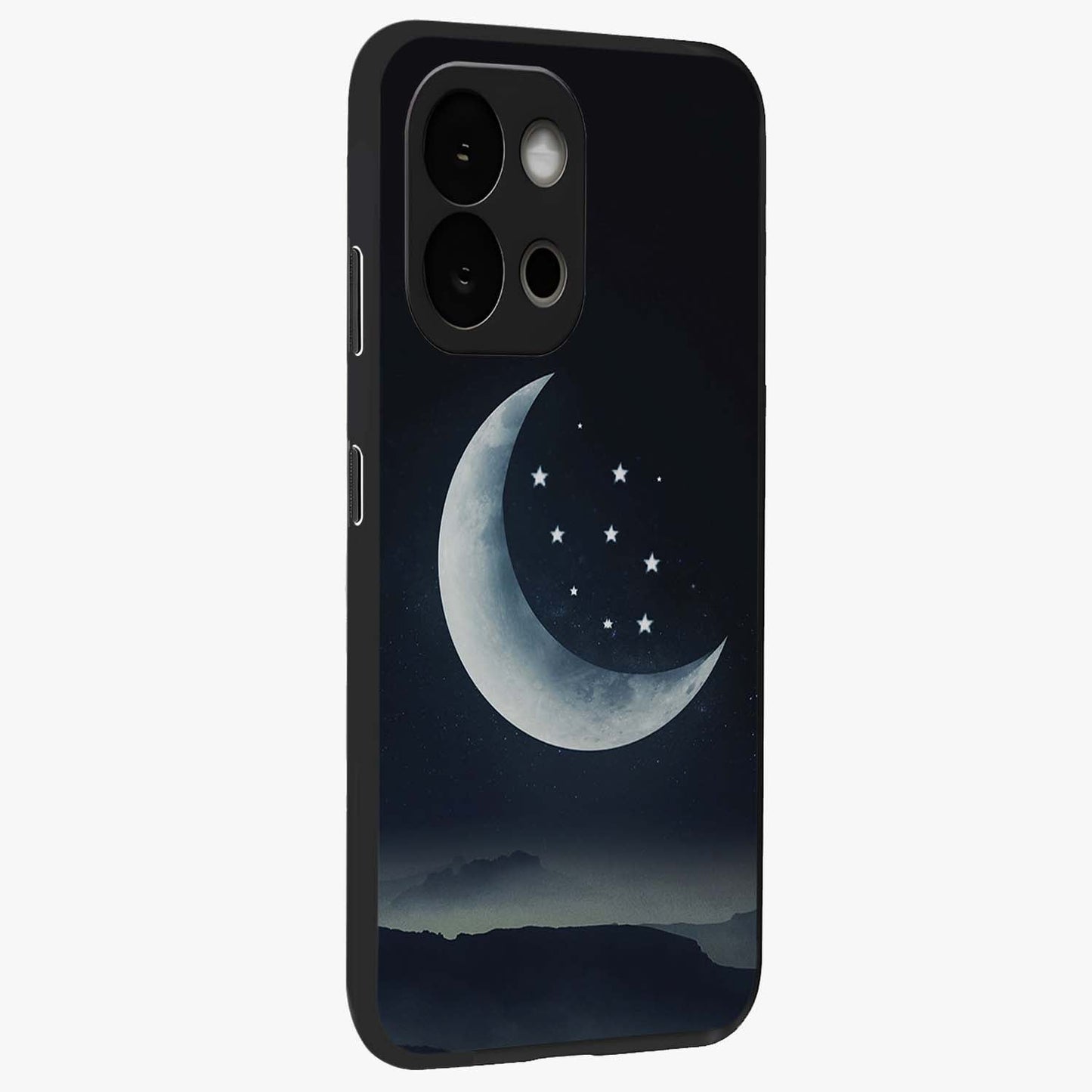 Starry Moon Pattern Glass Case for 1+13S side perspective highlighting celestial textures and premium edges