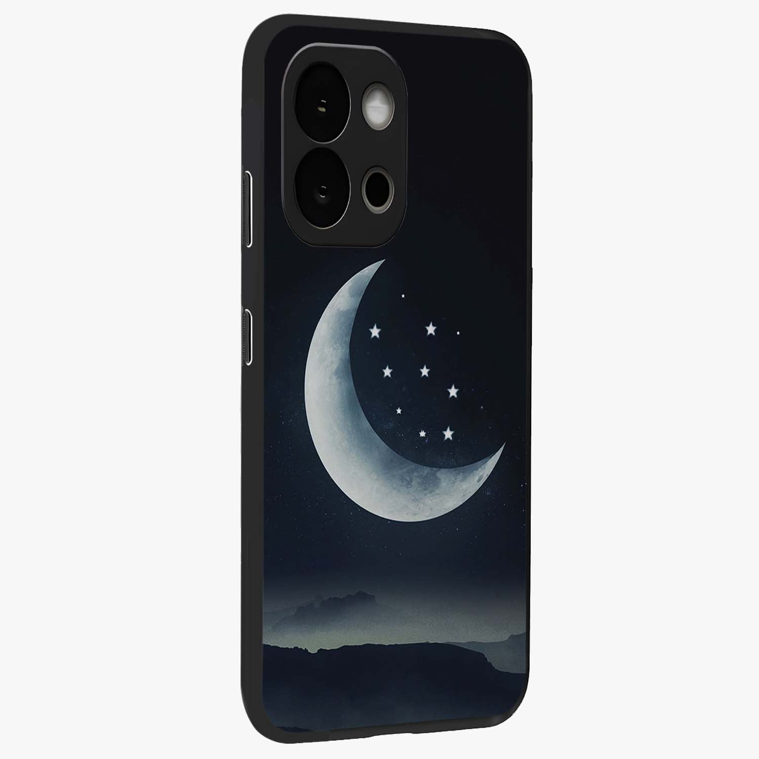 Starry Moon Pattern Glass Case for 1+13S side perspective highlighting celestial textures and premium edges