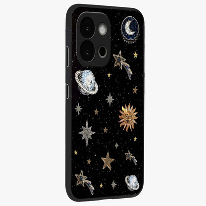 Stars and Planets Brooches Glass Case for 1+13S side perspective highlighting intricate planetary textures and sleek build