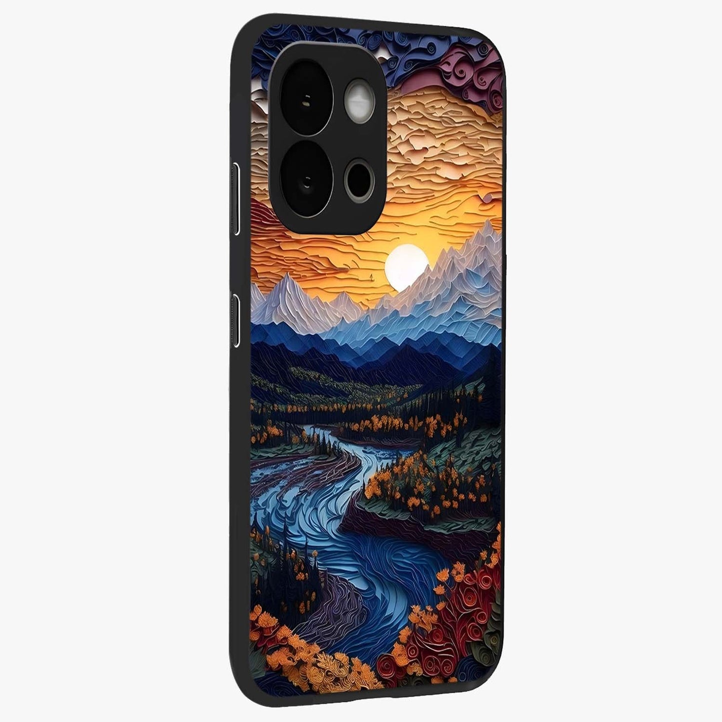Sunrise River Dreams Glass Case for 1+13S side perspective highlighting serene water textures and smooth build