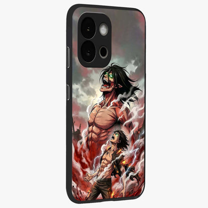 Titan Awakening Fury Glass Case for 1+13S side perspective highlighting bold textures and premium edge finish