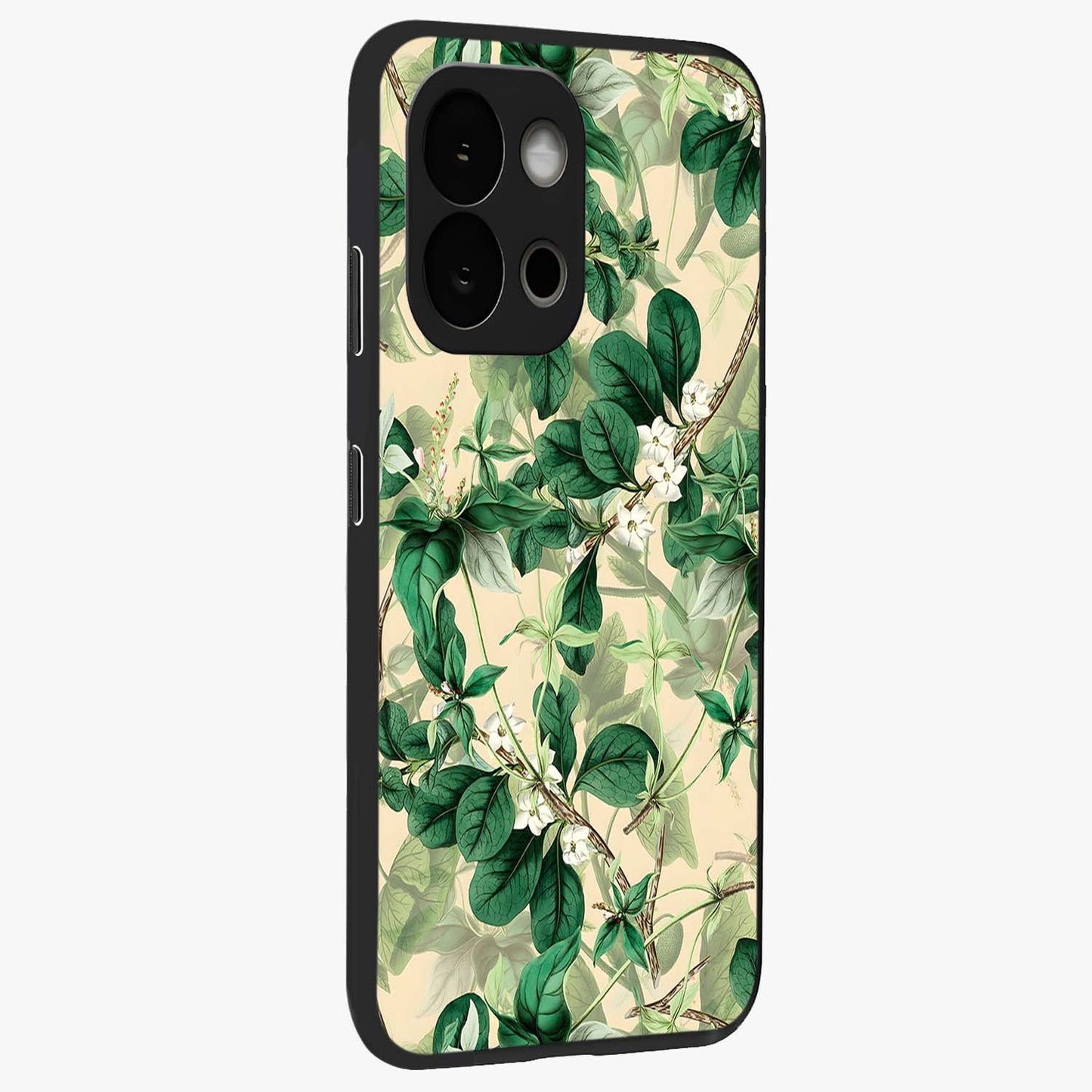 Verdant Garden Whispers Glass Case for 1+13S side perspective highlighting delicate leaf textures and premium edges