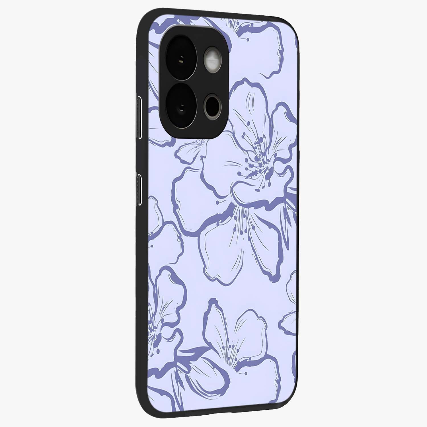 Violet Sketch Garden Glass Case for 1+13S side perspective highlighting refined bloom textures and premium edges