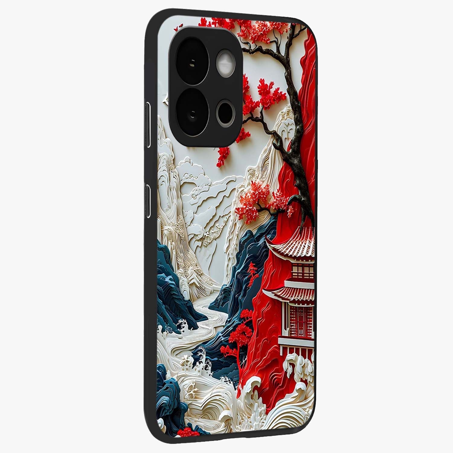 Whispers of Sakura Waves Glass Case for 1+13S side perspective highlighting delicate sakura textures and sleek premium build