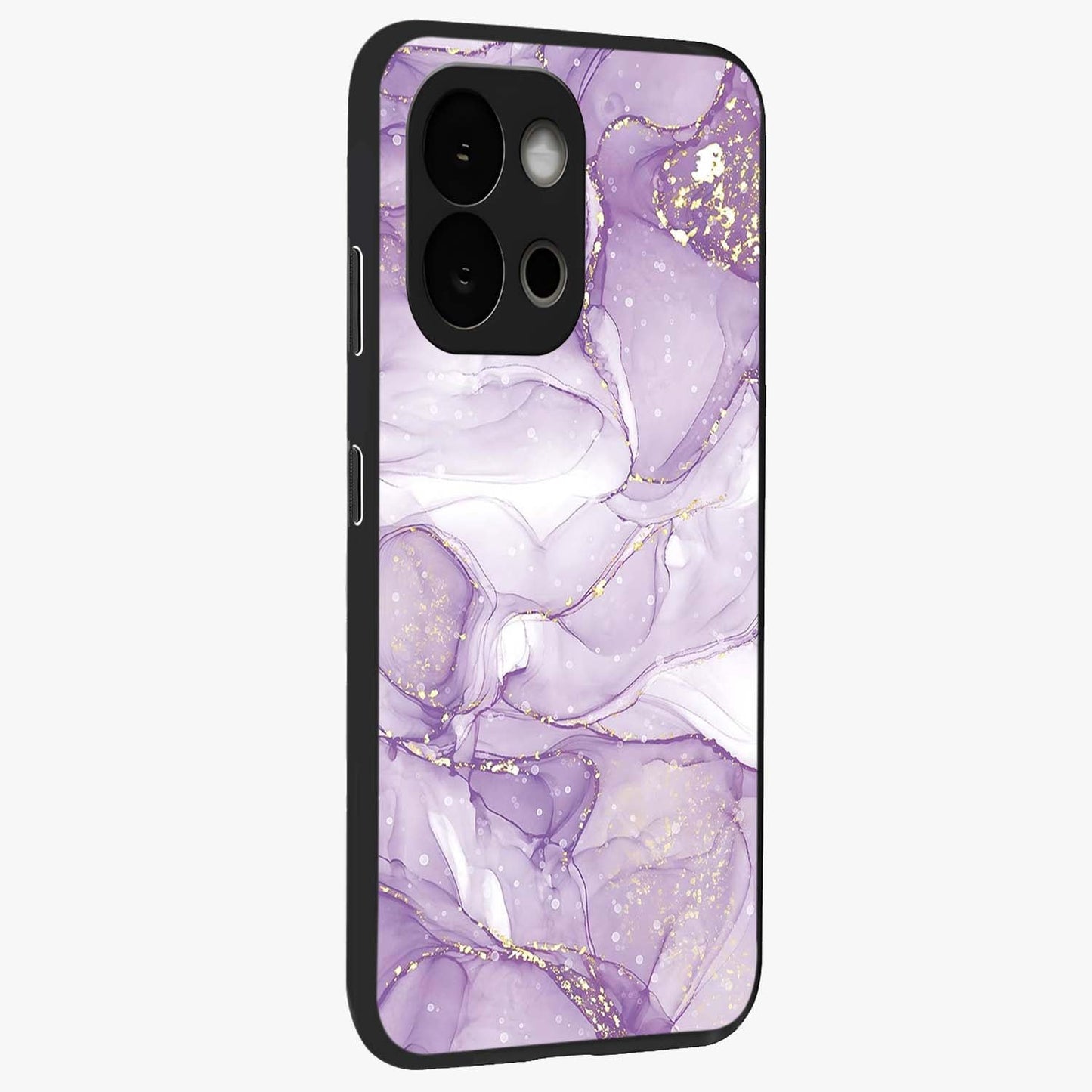 White and Purple Marble Glass Case for 1+13S side perspective highlighting smooth marble textures and premium edges