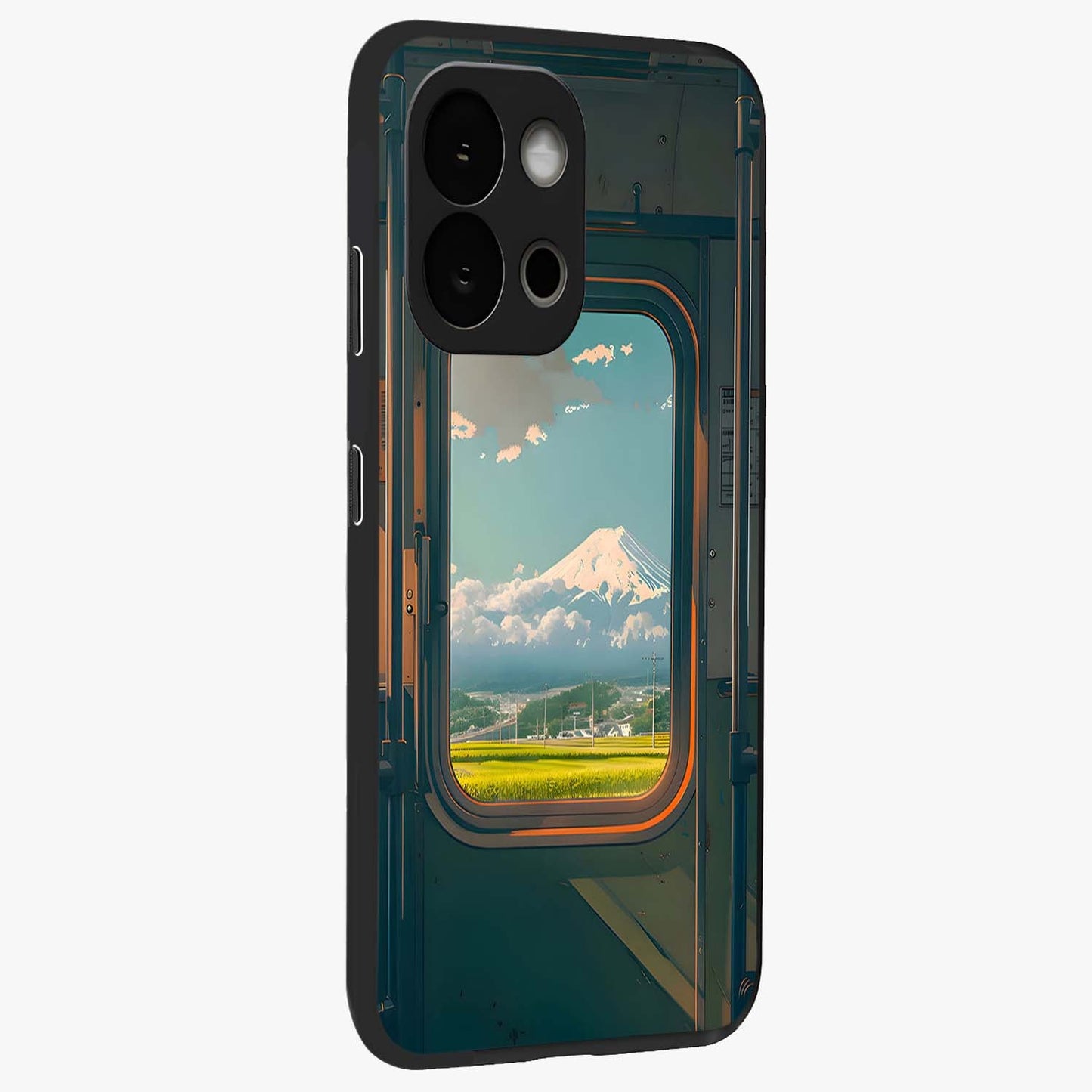 Window to Fuji Glass Case for 1+13S side perspective highlighting detailed horizon textures and smooth premium build