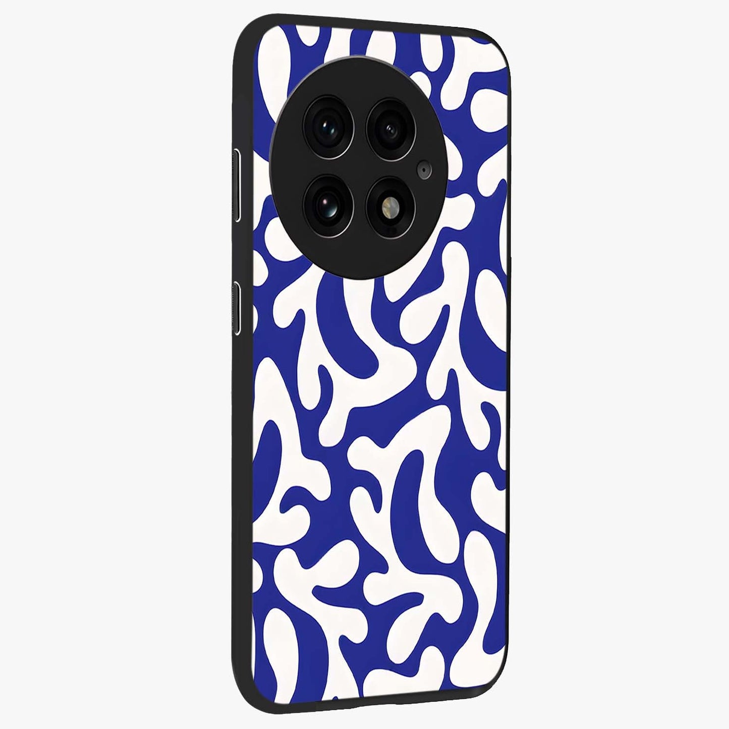 Abstract Coral Waves Glass Case for 1+13 side perspective highlighting dynamic wave patterns and premium build