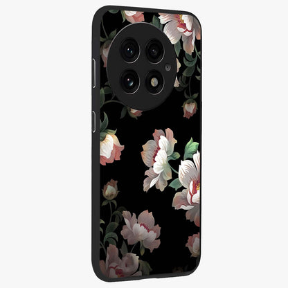 Abstract Embossed Blooming Bright Flower Glass Case for 1+13 side perspective highlighting bright embossed flower texture