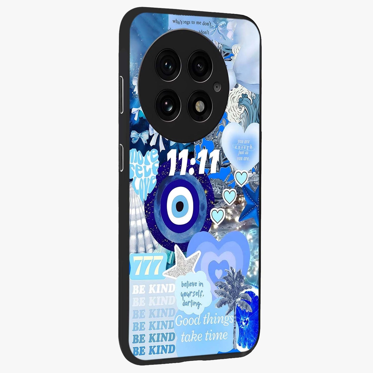 Aesthetic Be Kind Eye Glass Case for 1+13 side perspective highlighting artistic eye graphic details