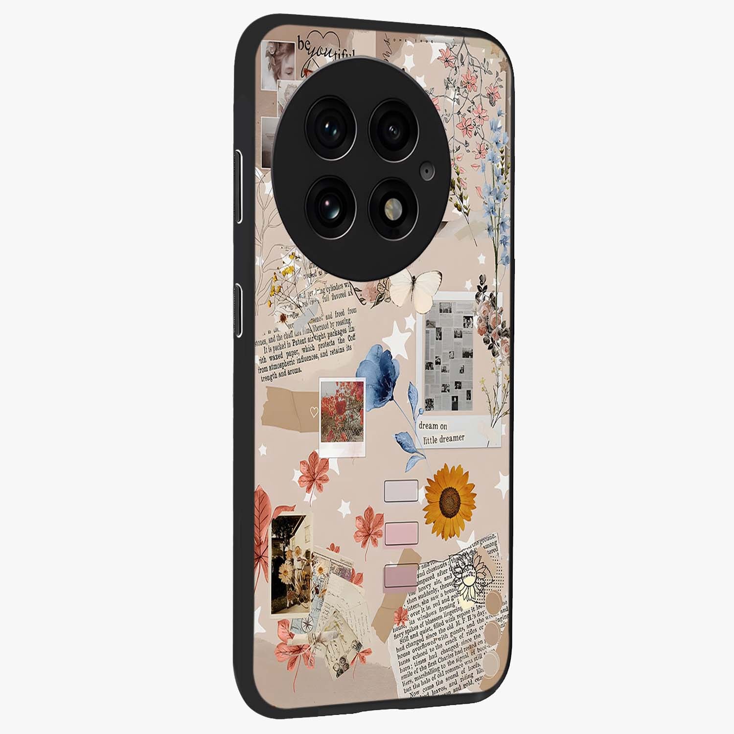 Aesthetic Butterfly Glass Case for 1+13 side perspective highlighting premium edges and butterfly illustration