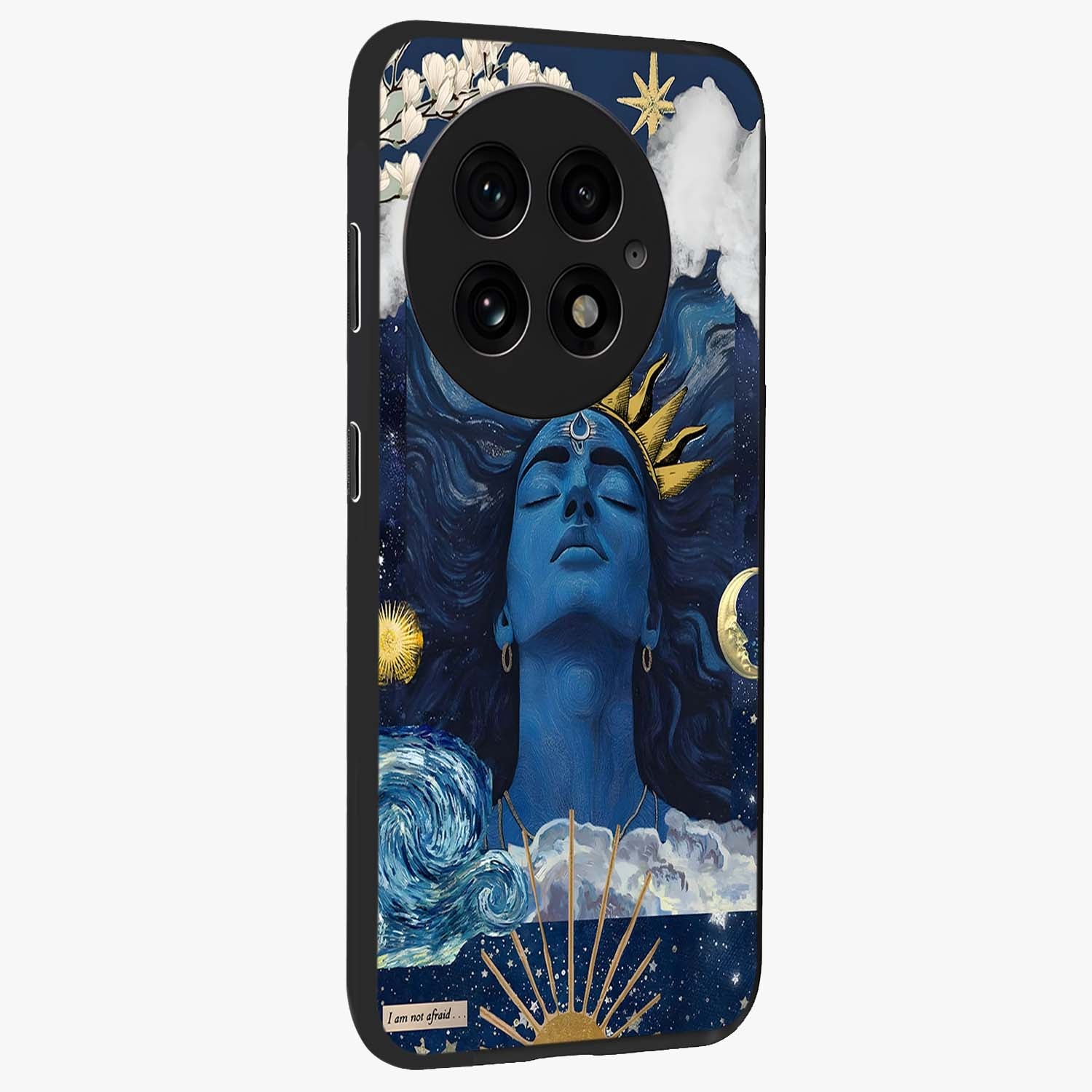 Aesthetic Lord Shiva Glass Case for 1+13 side perspective highlighting vibrant devotional illustration details