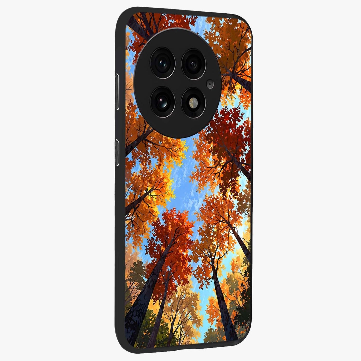 Amber Canopy Glow Glass Case for 1+13 side perspective highlighting rich nature inspired design details