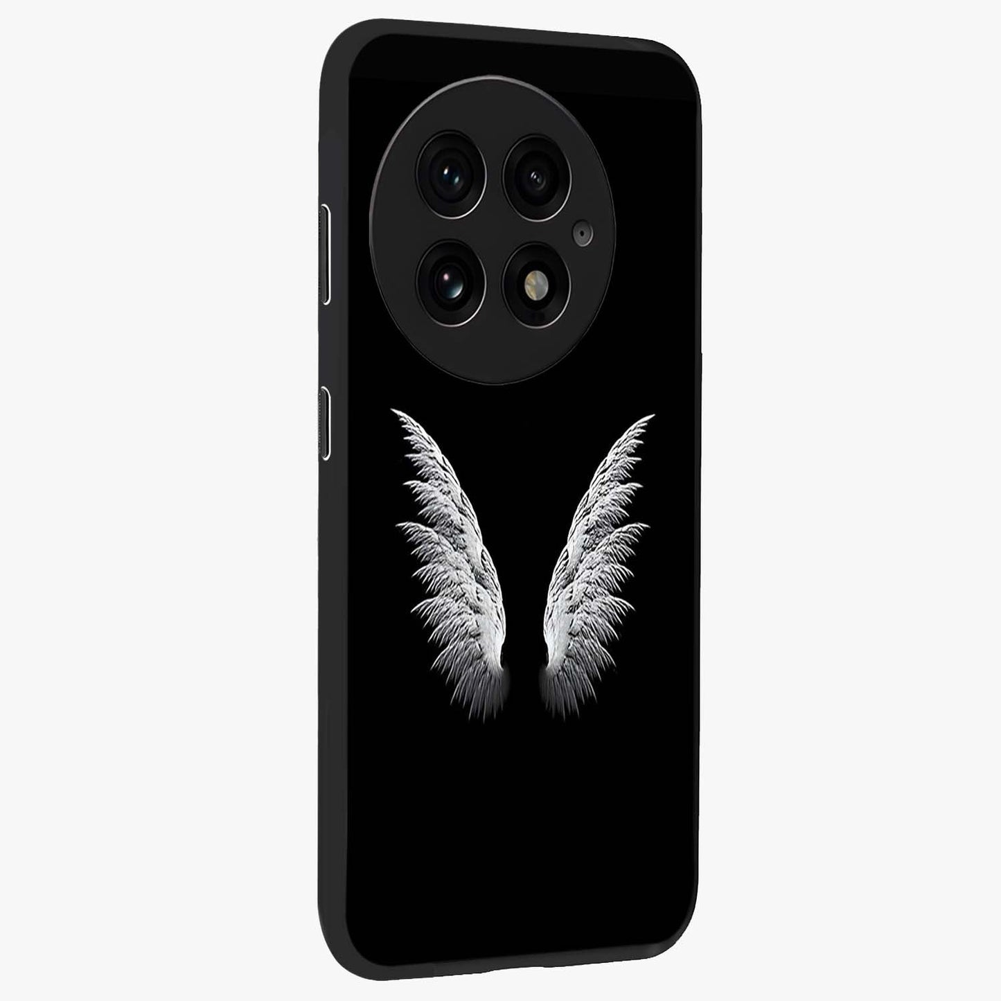 Angel Wing Grace Glass Case for 1+13 side perspective highlighting delicate wing illustration details