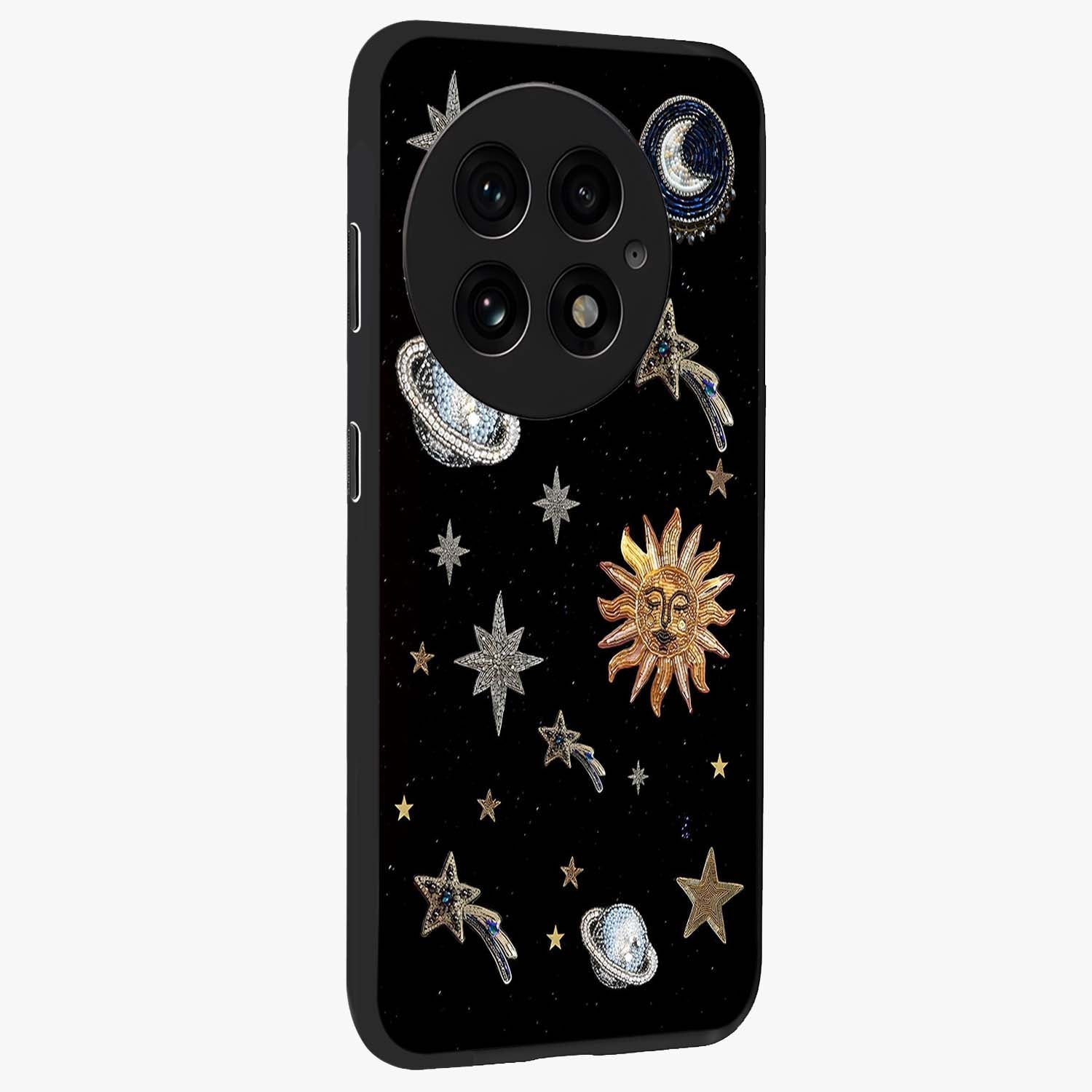 Beaded Cosmic Dreams Glass Case for 1+13 side perspective highlighting intricate beaded cosmic textures