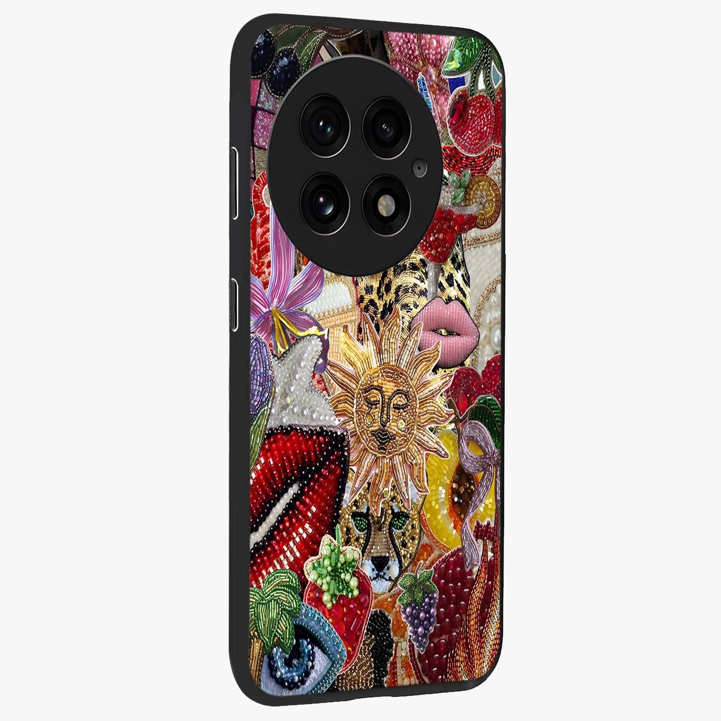 Beaded Fashion Jungle Glass Case for 1+13 side perspective highlighting rich bead detailing and premium edges