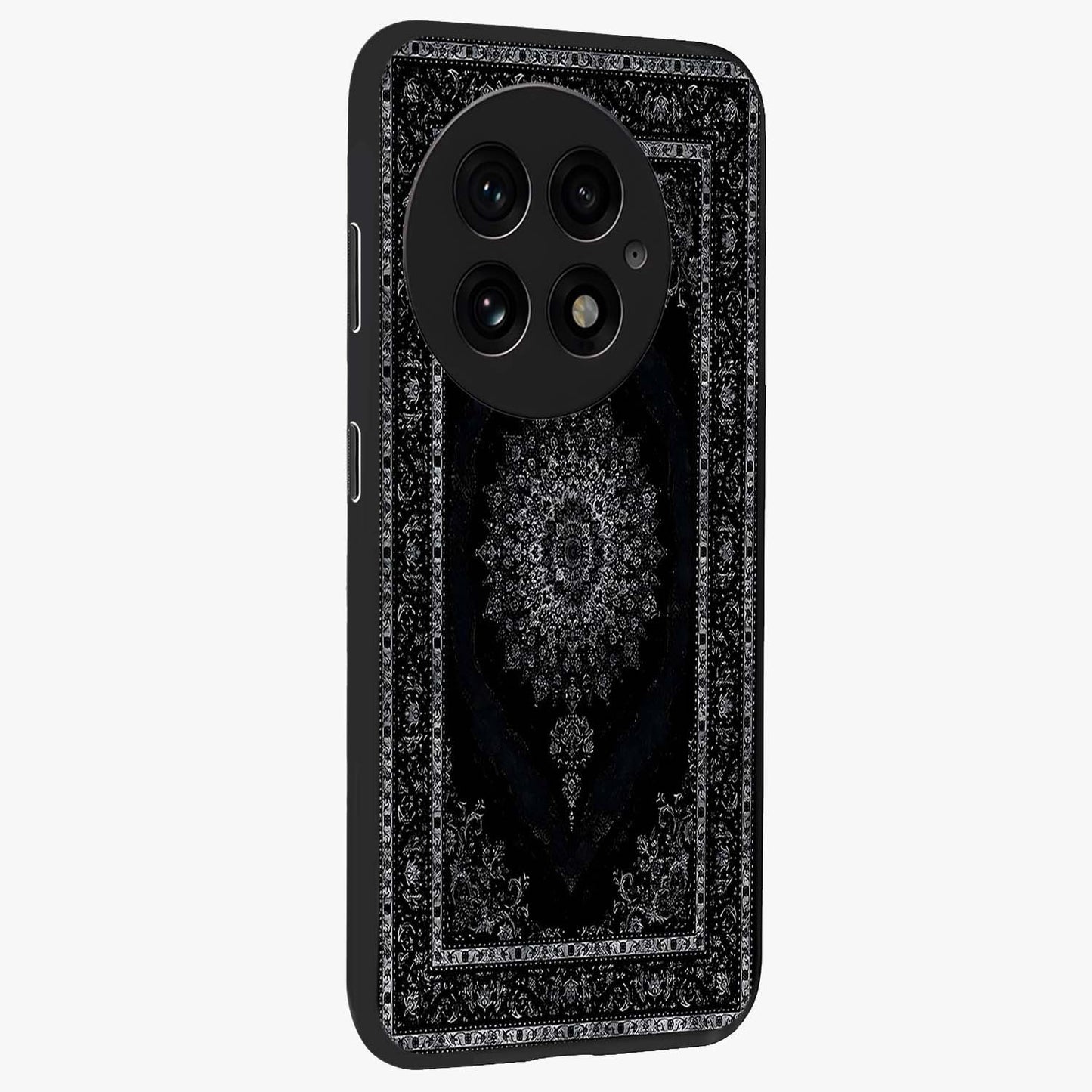 Black Persian Carpet Glass Case for 1+13 side perspective highlighting classic pattern textures and premium build
