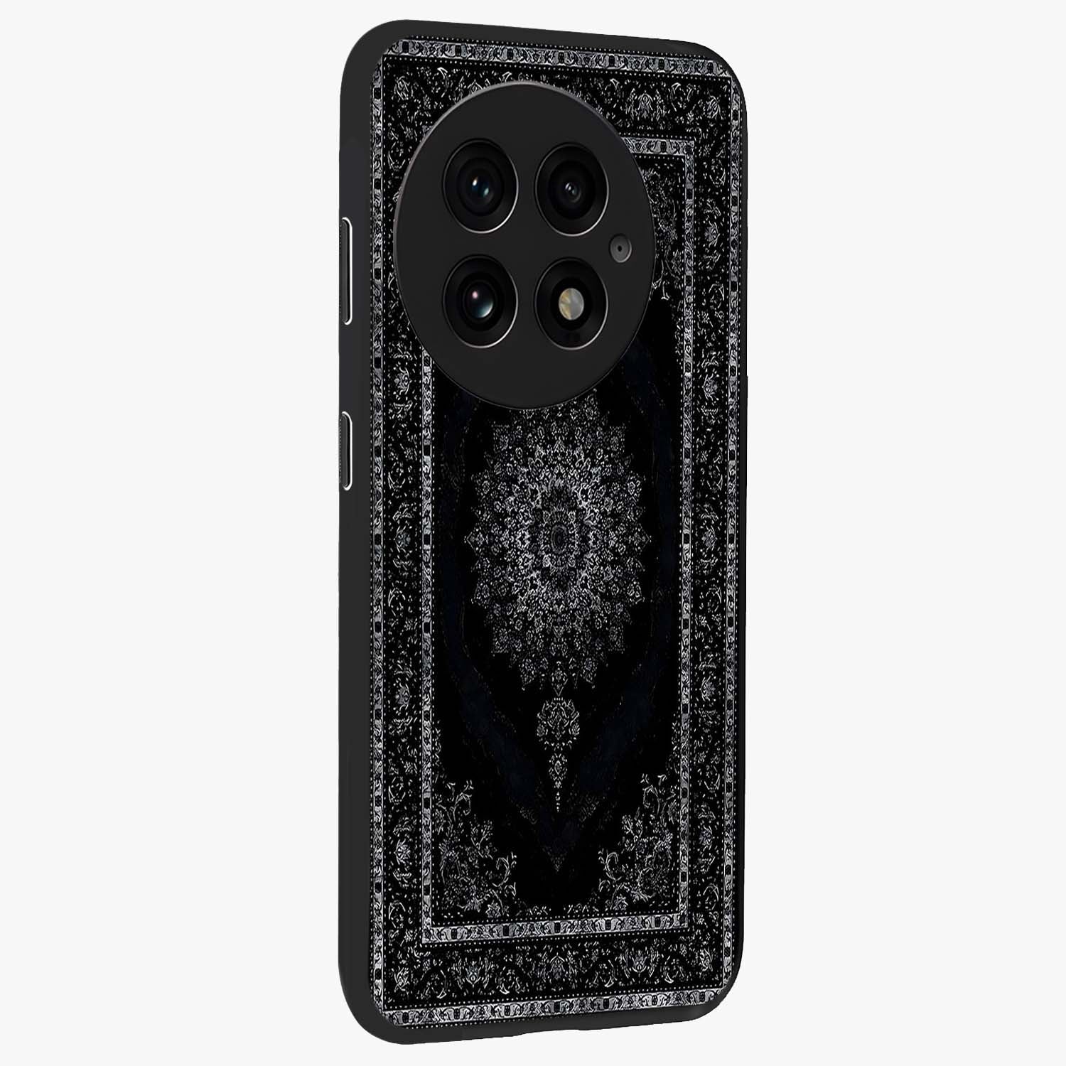 Black Persian Carpet Glass Case for 1+13 side perspective highlighting classic pattern textures and premium build