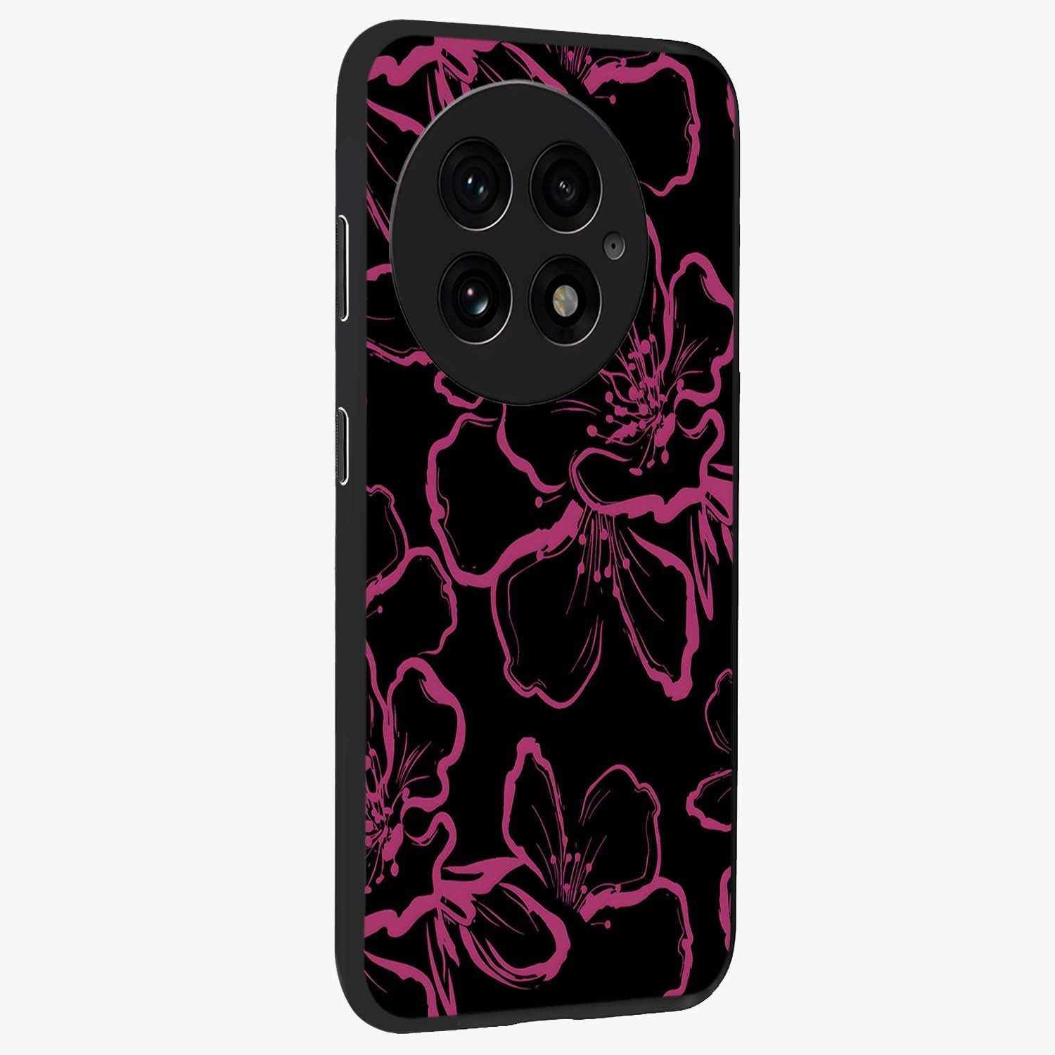 Black Violet Sketch Garden Glass Case for 1+13 side perspective highlighting elegant sketch detailing and premium finish